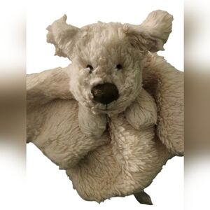 Kellytoy Dog Lovey Cream Color Embroidered Face Faux Fur Rattle Security Blanket